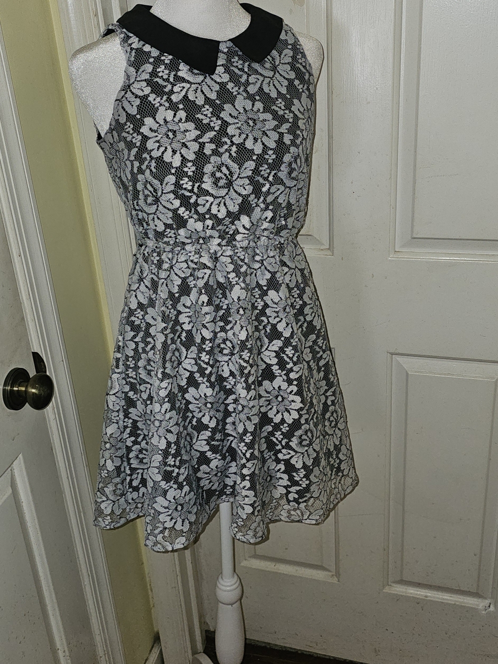 Xhilaration Black Dress with White Floral Lace and Black Peter Pan Collar